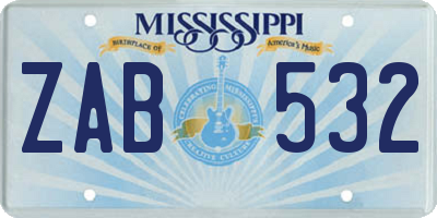 MS license plate ZAB532