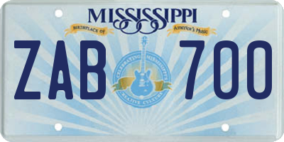 MS license plate ZAB700