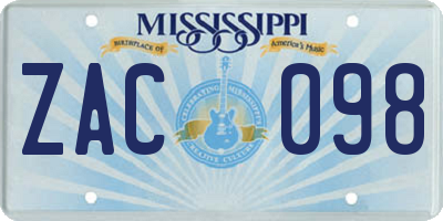 MS license plate ZAC098