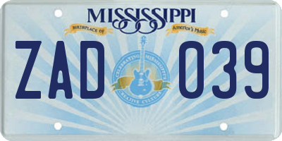 MS license plate ZAD039
