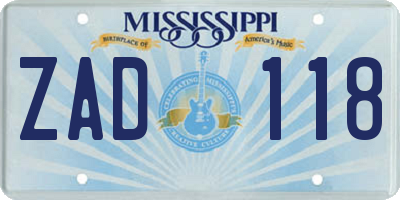 MS license plate ZAD118