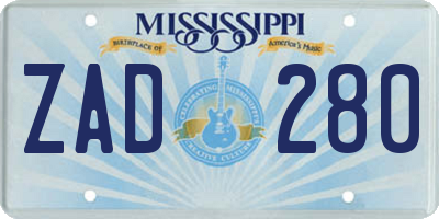 MS license plate ZAD280