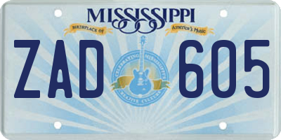 MS license plate ZAD605