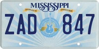 MS license plate ZAD847