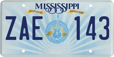 MS license plate ZAE143
