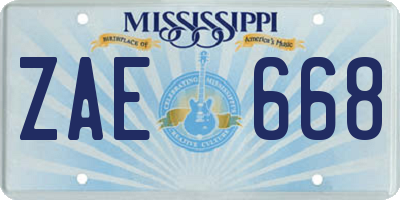 MS license plate ZAE668