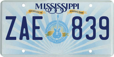 MS license plate ZAE839