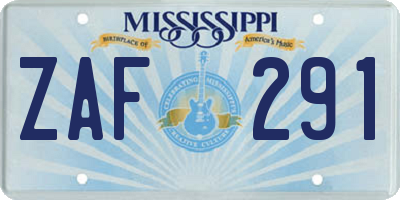 MS license plate ZAF291