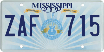 MS license plate ZAF715