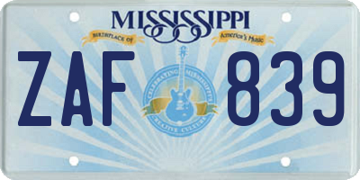 MS license plate ZAF839