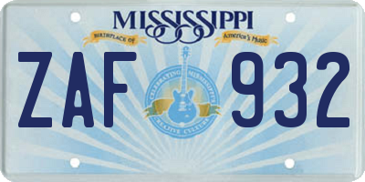 MS license plate ZAF932