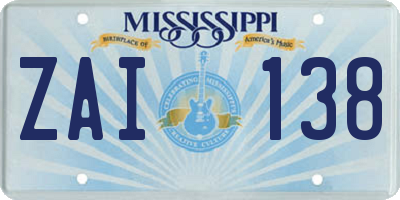 MS license plate ZAI138