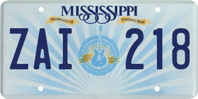 MS license plate ZAI218
