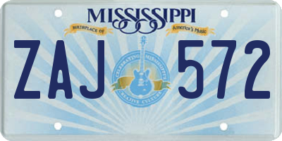 MS license plate ZAJ572