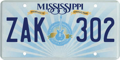 MS license plate ZAK302