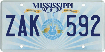 MS license plate ZAK592