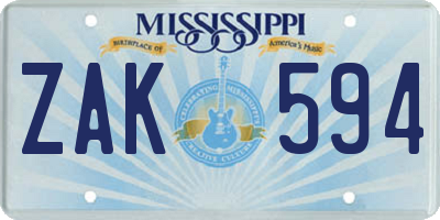 MS license plate ZAK594