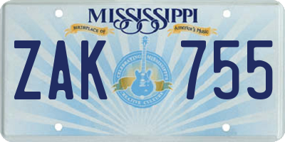 MS license plate ZAK755