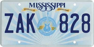 MS license plate ZAK828
