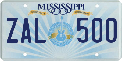 MS license plate ZAL500