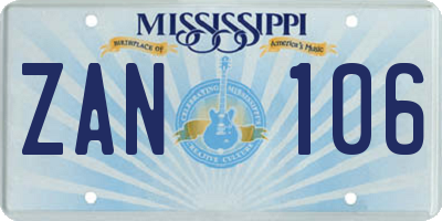 MS license plate ZAN106