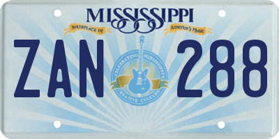 MS license plate ZAN288