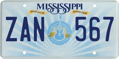 MS license plate ZAN567