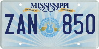 MS license plate ZAN850