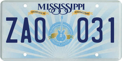 MS license plate ZAO031