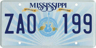 MS license plate ZAO199