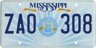 MS license plate ZAO308