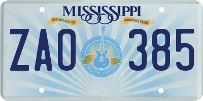 MS license plate ZAO385
