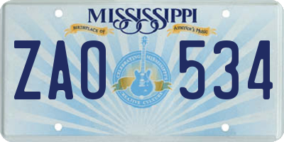 MS license plate ZAO534