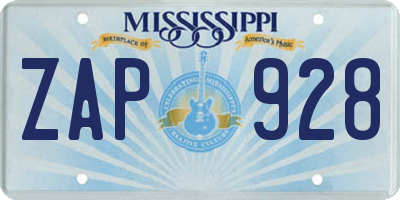 MS license plate ZAP928