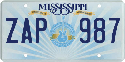 MS license plate ZAP987