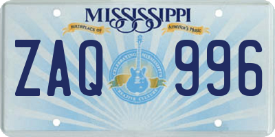 MS license plate ZAQ996