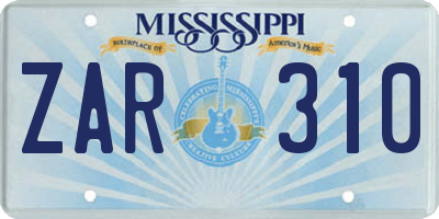 MS license plate ZAR310