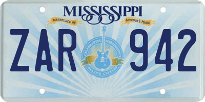 MS license plate ZAR942
