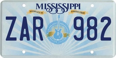 MS license plate ZAR982