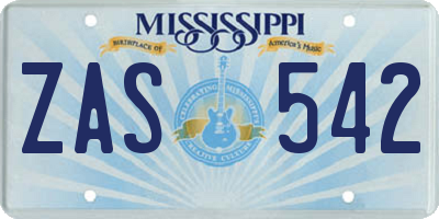 MS license plate ZAS542