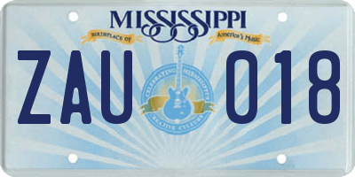 MS license plate ZAU018