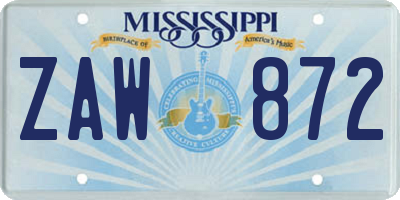 MS license plate ZAW872