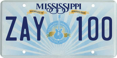 MS license plate ZAY100