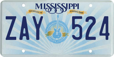 MS license plate ZAY524