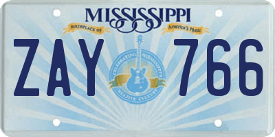 MS license plate ZAY766