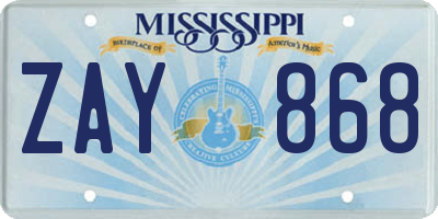 MS license plate ZAY868