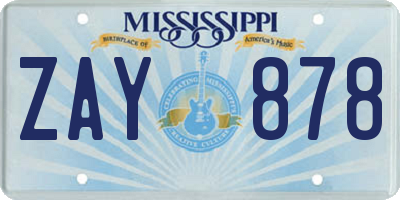 MS license plate ZAY878