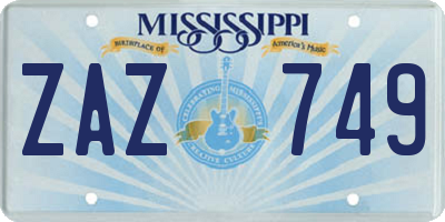 MS license plate ZAZ749