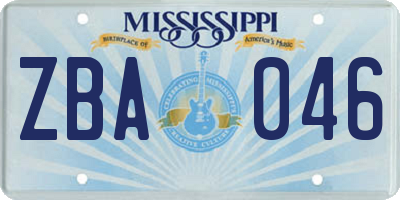 MS license plate ZBA046