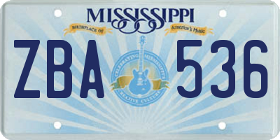 MS license plate ZBA536